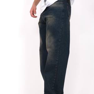 Élégant coupe ample 100% coton Denim Jeans unisexe doux tissu extensible bouton Fly classique High Street Design usage quotidien - Product Image 3