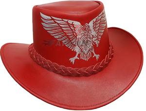 Chapeau de cowboy en cuir rouge avec motif d'aigle en relief, vente en gros de chapeaux de cowboy de style western, chapeaux de cowboy classiques OEM - Product Image 2