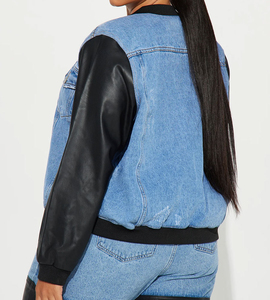 Wholesale Sales of Women's Denim Jackets New Fashion Summer Washed Denim Crop Jacket Leather <b>Arms</b> Denim Jacket - Product Image 6