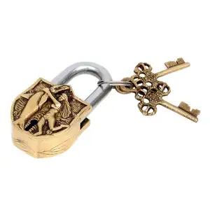 高品质手工传统金黄铜挂锁带钥匙主门柜门现代安全锁LC-65批发