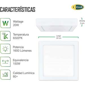 Plafonnier LED carré encastré 20W 1600lm - Product Image 3