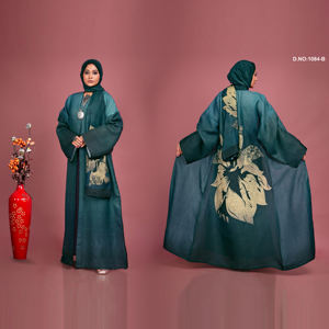 <b>Women</b> Linen Open Front <b>Shrug</b> with Bold Abstract Back Print Full Length - Product Image 2