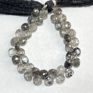 Cuentas de piedras preciosas de Briolette con forma de corazón facetado de rutilo negro de 7mm al por mayor, piedra calibrada para tiendas minoristas - Product Image 5