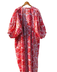 Robe midi douce tissée florale, en coton lavable fait à la main, avec col rond et fermeture à cordon, cadeau pour elle - Product Image 3