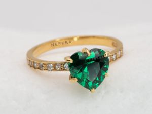 8*8mm corte de corazón Esmeralda cultivada en laboratorio 14K anillo de oro amarillo sólido anillo de Corazón Dorado anillo solitario en forma de corazón por proveedor indio - Product Image 4