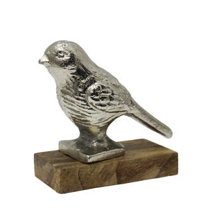 Pájaro Gorrión de Aluminio y Madera con Base, Color Natural y Plateado, Acrílico, para Decoración de Mesa y Hogar - Product Image 4
