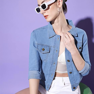 Winters Vestes en jean personnalisées pour femmes Tops pour femmes de haute qualité Blouse décontractée Double poitrine Vintage Denim Chemises à la mode - Product Image 5