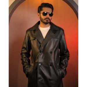 Men's Classic <b>Black</b> Vintage Slim Fit Trench Coat Long <b>Overcoat</b> Zipper Closure Blazer Printed for Casual Formal Wear for Winter - Product Image 4