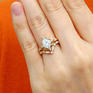 Ensemble de bagues en argent 925 avec diamant moissanite de couleur D, taille ovale, style Art déco, pour femme - Product Image 4