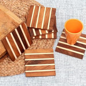 Mộc mạc bằng gỗ Coaster thiết lập giá cả phải chăng handmade bảng bảo vệ cho bàn cà phê & ăn uống của thế giới thủ công impex - Product Image 5