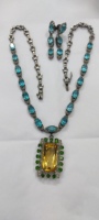 Collier vintage en argent sterling 925 avec pendentif en apatite bleue naturelle et citrine, motif en forme de cœurs, pour mariage, fête, chrétien