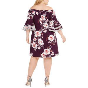 Abito da festa da donna Love Squared viola taglia 1X, con maniche a campana floreali, in chiffon, modello tubino, lunghezza al ginocchio - Product Image 2