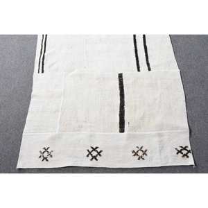 Modern Vintage Turkish Rug <b>White</b> Black 3 X 18.1ft Large Area Classic Rectangle Patchwork Design <b>Wool</b> Latex for Teenagers Hallway - Product Image 4