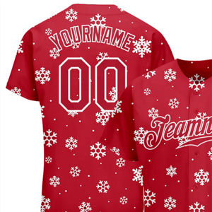 Camiseta de béisbol sublimada personalizada, estampado navideño de copos de nieve rojos, uniforme deportivo de manga corta, nombre personalizado - Product Image 5