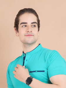 เสื้อยืดแขนครึ่งแขนของผู้ชายที่สง่างามกับคอจีนชุดลำลองสบายๆสำหรับชุดประจำวันและ100% ออฟฟิศ - Product Image 5