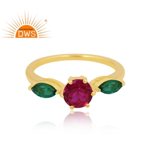 Anillo de piedras preciosas de Esmeralda y rubí natural chapado en oro de 18 quilates de plata de ley 925, fabricante de joyería fina Demi - Product Image 3