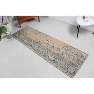 Alfombra de 2x6.46 pies, Alfombra Turca Vintage, Alfombra de Lana Azul con Diseño de Patchwork - Product Image 2