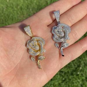 Pendentif en diamant VVS en forme de rose personnalisé Bijoux fins en argent 925 avec breloque en diamant rond taille brillant plaqué or pour hommes femmes - Product Image 2