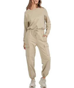 Dernier modèle de Survêtement d'Hiver Solide à Manches Longues pour Femmes Tricoté avec Logo Personnalisé Tenue de Sport Décontractée Respirante en Coton de Haute Qualité - Product Image 3