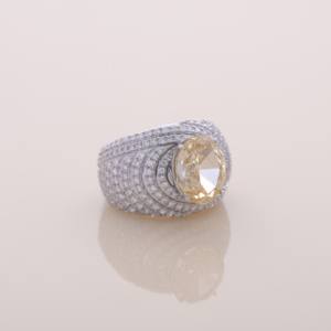 Bague cocktail multi-rangs pavée de diamants jaunes de laboratoire certifiés IGI, taille coussin, en or blanc/rose et or jaune 9 carats - Product Image 6