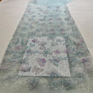 3D fleur mariée papillon vente Polyester tissu tissu en tulle floral brode de paillettes Design de luxe paillettes tissus - Product Image 3