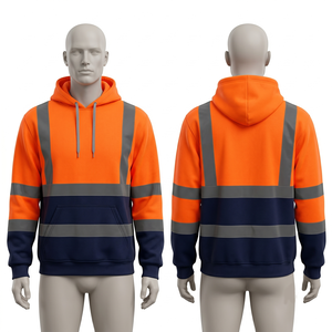 Sweat à capuche de travail pour homme 320 GSM en coton et polyester polaire, coloris orange et marine, avec panneau réfléchissant, broderie personnalisée - Product Image 1