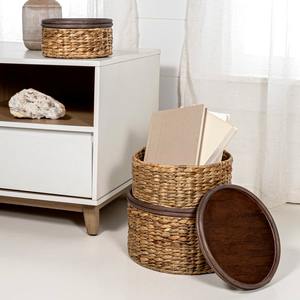 Ensemble de 3 boîtes rondes en jacinthe d'eau avec couvercles en rotin, boîte de rangement, écologique, naturelle, décoration intérieure et extérieure, vente en gros du Vietnam - Product Image 5