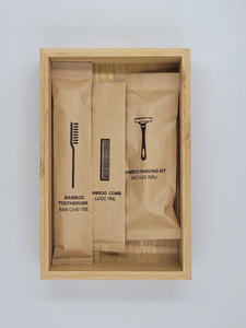 Ensemble d'accessoires de salle de bain en bambou de haute qualité écologique et élégant avec support de distributeur en acier et en plastique pour articles de toilette - Product Image 5