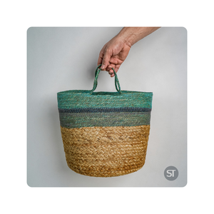 Cesta de yute hecha a mano con asas para almacenamiento, lavandería, vivero, maceta, cubierta, diseño ecológico - Product Image 1