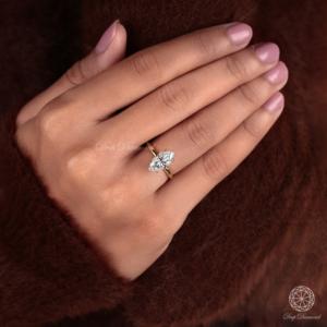 Anillo de Compromiso de Diamante Cultivado en Laboratorio con Corte Marquesa Solitario de Lujo, Oro Sólido de 14k, Claridad VS, Aniversario de Bodas - Product Image 4