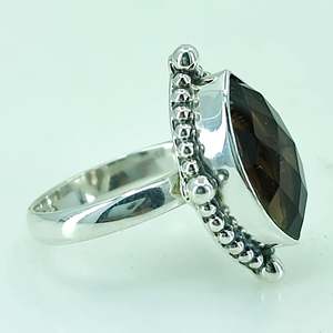 925 Sterling Silver Boho-Inspired Handmade <b>Ring</b> with Smoky <b>Quartz</b> Marquise Number Shape Perfect November Birthstone Gift for Her - Product Image 4