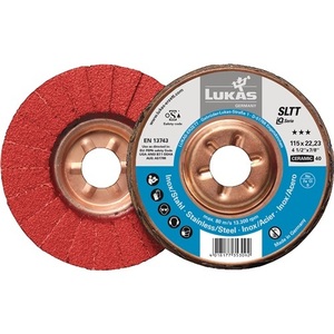 SLTT Lot de 10 disques à lamelles en céramique 125 mm Grain 40 Plats INOX/Acier Grain Céramique CO pour ponçage Produit LUKAS - Product Image 1