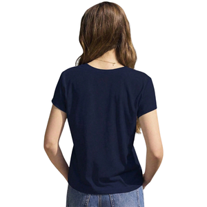 เสื้อยืดคอวีแขนสั้นลำลองสำหรับผู้หญิง ผ้าฝ้าย 100% ปักลายโบว์ ทรงปกติ ใส่ได้ทุกวันในฤดูร้อน ระบายอากาศได้ดี แห้งเร็ว - Product Image 2