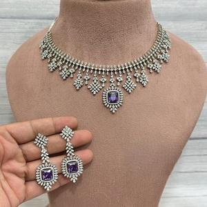Elegante conjunto de collar con aspecto de piedras CZ pulidas blancas de la mejor calidad con pendientes, colección de ropa para fiesta de boda, joyería para mujer - Product Image 1