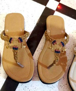 Women Stylish <b>Slipper</b> White Thread Macrame Foot Wear Flip Flop Golden Beads <b>Slipper</b> Brass Finding With Labradorite Beads <b>Slipper</b> - Product Image 3