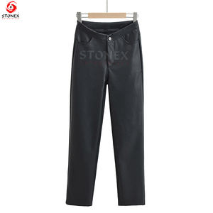 Pantalon décontracté en cuir vert pour femmes Offre Spéciale d'hiver avec design/style personnalisable Poches latérales plates de couleur unie Prix bas - Product Image 6