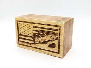 อุปกรณ์งานศพ โลงศพไม้สนสำหรับเผาศพสัตว์/ผู้ใหญ่ ลายรถจี๊ปและดาว เหมาะสำหรับสุสาน - Product Image 2