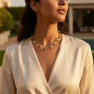 Collar de Cuentas de Citrino Amarillo para Mujer, Chapado en Oro, Estilo Vintage, Patrón de Cruz, Diamantes y Perlas como Piedras Principales, Joyería Moderna para Regalos - Product Image 2