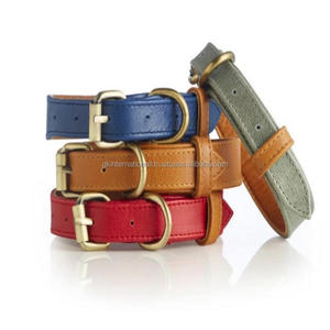 Collar de perro de cuero genuino hecho a mano con relleno y costuras coloridas para perros de todos los tamaños con accesorios de latón ajustable sólido - Product Image 3