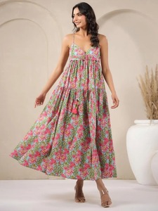 Vestido de algodón natural ecológico con bloque de mano indio, vestidos informales con estampado Floral elegante, ropa de verano, regalo nupcial de viaje, bohemio - Product Image 5