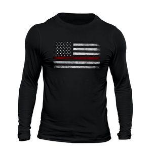 เสื้อยืดแขนยาวธงเส้นสีแดงบางๆสำหรับนักผจญเพลิงสหรัฐอเมริกา - Product Image 1
