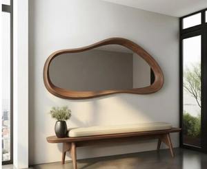Miroir mural en bois asymétrique en noyer, forme compacte, entrée, salle de bain, art déco, fait à la main, écologique, léger, décoration intérieure - Product Image 3