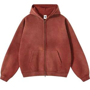 Sweat-shirts à capuche à fermeture éclair en denim délavé de qualité supérieure OEM |   Impression personnalisée |   Vêtements de rue de style vintage - Product Image 4