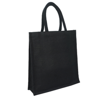 Sac à provisions en jute noir taille personnalisée avec tissu teint de marque privée pour la promotion des entreprises utilisation de la mode et acheteur en gros budgétaire