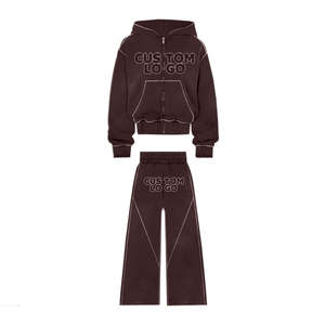 Conjunto de Sudadera con Capucha y Pantalones Deportivos Anchos con Pedrería en la Cintura Doble Personalizado, Chándal Holgado Extra Grande para Hombre - Product Image 1