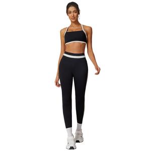 Vêtements de gymnastique d'entraînement taille haute pour femmes-Ensemble de sport de yoga deux pièces de haute qualité avec fermeture à la taille élastique motif solide - Product Image 6
