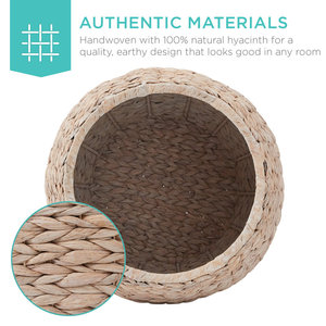 ตะกร้าใส่ของผักตบชวาสานทรงสูงสไตล์วินเทจตะกร้าสานอเนกประสงค์มีฝาปิด - Product Image 5