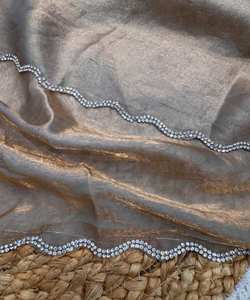 Rich look Indian party wear sari con Dori Work Diamond Work Pearl Work Ruffle Sarees - Product Image 3