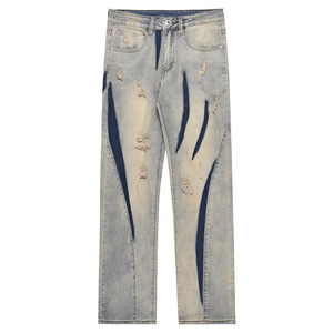 Jeans pour hommes amples et décontractés, style délavé et usé, personnalisables, en denim délavé - Product Image 1