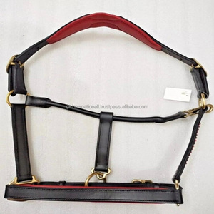Nuevo diseño personalizado, cabestro de caballo de cuero acolchado rojo con cristales rojos, cadena ostentosa, caballo Halter de cuero duradero con doble costura - Product Image 4